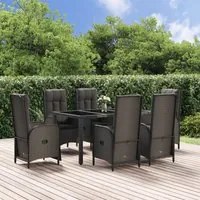 Set da Pranzo da Giardino 7 pz Nero con Cuscini in Polyrattan 3185066