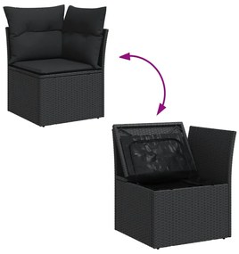 Set divani da giardino 13pz con cuscini nero in polyrattan