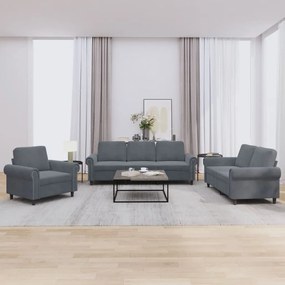 Set Di Divani 3 Pz Con Cuscini Grigio Scuro İn Velluto /