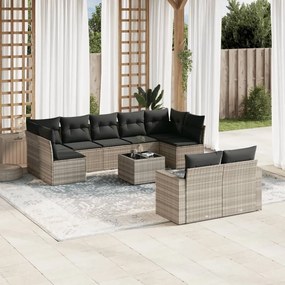 Set divano giardino 10 pz con cuscini grigio chiaro polyrattan