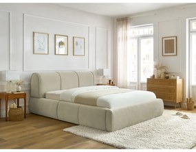 Letto matrimoniale imbottito beige con contenitore con griglia 160x200 cm Vernon - Bobochic Paris