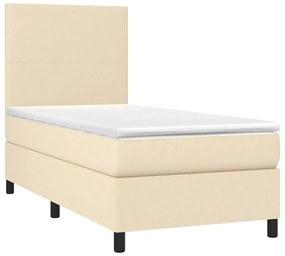 Letto a molle con materasso e led crema 80x200 cm in tessuto