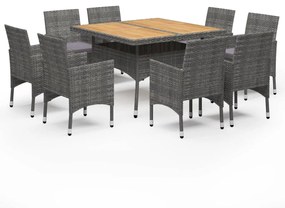 Set Mobili da Pranzo da Giardino 9 pz Polyrattan Acacia Grigio