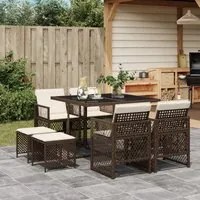 Set da Pranzo da Giardino 9pz con Cuscini Marrone in Polyrattan 3210777