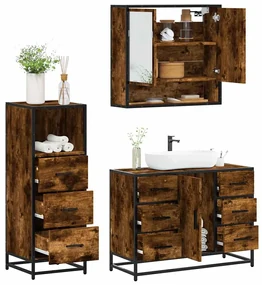 Set Mobili Da Bagno 3 Pz Rovere Fumo İn Legno Multistrato /