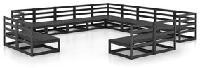 Set divani da giardino 13 pz nero in legno massello di pino