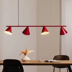 ALDEX Lampada a sospensione forma 4, rossa, metallo, a 4 luci, conica, E27