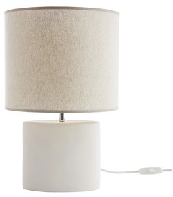 Lampada da tavolo in ceramica bianco opaco e paralume in lino naturale TIGA