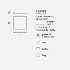 Plafoniera per esterni 30x30 cm in Abs Bianco PICCA