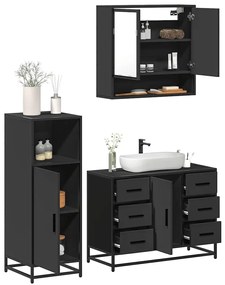 Set Mobili Da Bagno 3 Pz Nero İn Legno Multistrato /