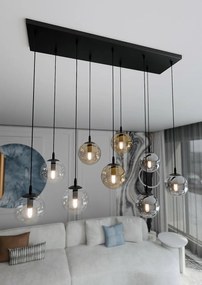 Lampadario a Sospensione in Acciaio e Vetro COSMO 9 Nero 9xE14