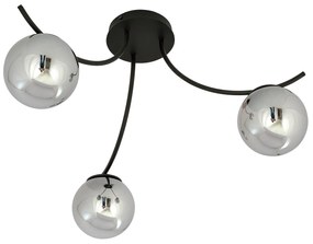 Plafoniera Moderna 3 Luci Coeo In Acciaio Nero E Diffusori In Vetro Fumè