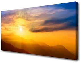 Quadro su tela Montagna, sole, nuvole, paesaggio 100x50 cm