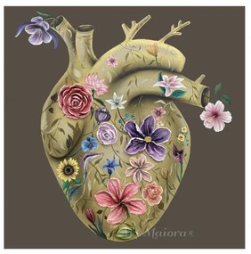 Art Maiora Quadro moderno dipinto su tela "Flowery Heart Gold" 100x100