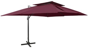 Ombrellone A Sbalzo Con Doppia Copertura 400x300 Cm Bordeaux /