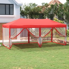 Tenda Per Feste Pieghevole Con Pareti Laterali Rosso 3x6 M /