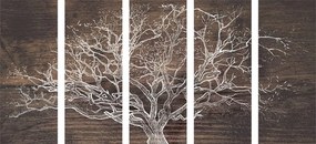 Quadri 5 pezzi – Corona dell'albero su sfondo di legno