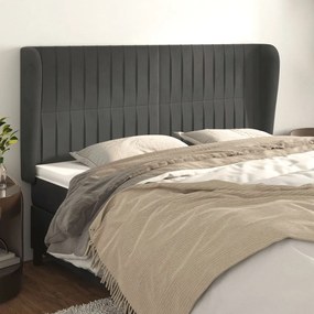 Testiera Ad Orecchio Grigioscuro 203x23x118/128cm İn Velluto /