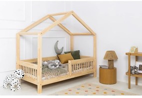 Letto da bambini a forma di casa/estraibile di colore naturale in pino massiccio con contenitore con rete inclusa 90x180 cm RMW – Adeko