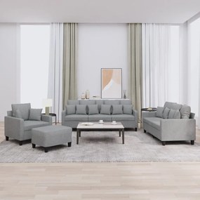 Set Divani 4 Pz Con Cuscini Grigio Chiaro İn Tessuto /
