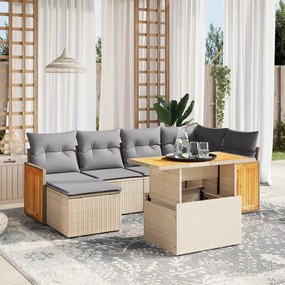 Set divani da giardino 7 pz con cuscini beige in polyrattan