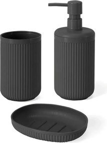 Set accessori bagno 3 pz con dispenser portaspazzolino e portasapone grigio cannettato Arizona
