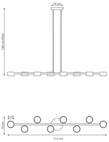 Lampadario a sospensione MEGARA 8 Nero 8xGX53 Colore del corpo Nero