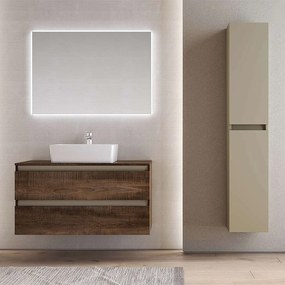 Mobile Bagno Sospeso 80 Cm Due Cassetti Specchio Con Illuminazione Led Savini "Cube 1"