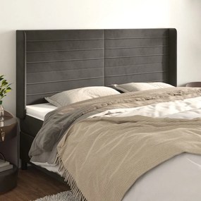 Testiera Ad Orecchio Grigioscuro 183x16x118/128 Cm İn Velluto /
