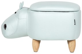 Pouf animaletto velluto azzurro e legno chiaro HIPPO Beliani