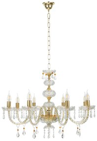 Lampadario sospeso DALLAS D87 cm in cristallo con finiture oro da 8 luci