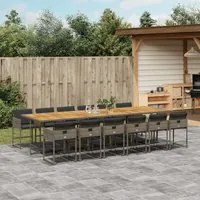 Set da Pranzo da Giardino 13pz con Cuscini Grigio in Polyrattan 3278077