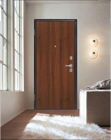 Porta blindata YALE Guardian L 90 x H 210 cm in PVC rovere/noce, apertura spingere a destra, falso telaio incluso