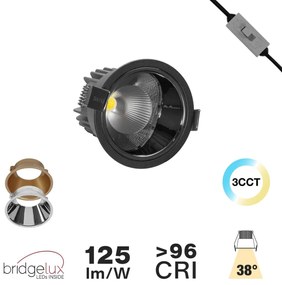 Faro da Incasso 12W Foro Ø75mm Nero IP40 CCT BRIDGELUX LED 3 Parabole Colore Bianco Variabile CCT