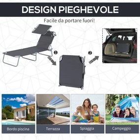 Lettino Prendisole in Ferro Pieghevole Reclinabile con Tettuccio Parasole Oxford Grigio...