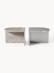 Set di 2 tavolini ovali in metallo e marmo Leander