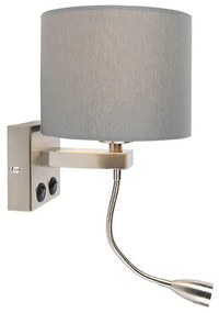 Lampada da parete intelligente in acciaio con paralume grigio incl. Wifi A60 - Brescia