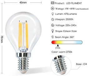 Lampadina LED G45 E14/4W/230V 2700K - Aigostar