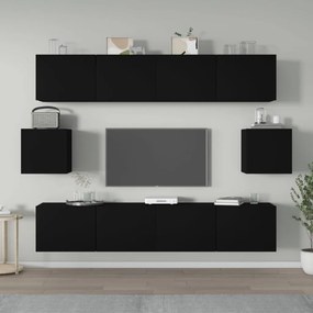 Set Mobili Porta Tv 6 Pz Nero İn Legno Multistrato /