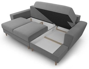 Divano angolare grigio chiaro allungabile e con contenitore (con penisola a destra/con chaise lounge) con rivestimento in velluto Kyoto – Cosmopolitan Design