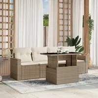 Set Divano da Giardino 5 pz con Cuscini Beige in Polyrattan 3267098