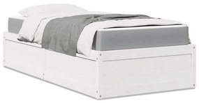 Letto Con Materasso Bianco 90x190 Cm İn Legno Massello Di Pino /