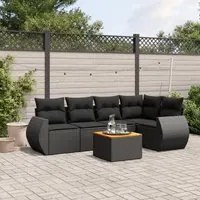 Set Divano da Giardino 6 pz con Cuscini Nero in Polyrattan 3224991