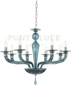 Lampadario villa vetro e metallo 8 luci ottanio e cromo attacco e14...