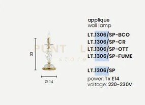 Lumetto 1306 1 luce fume' e cromo attacco e14 h.33cm