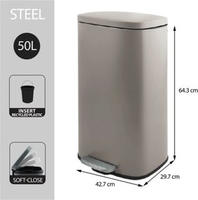 Cestino per la spazzatura grigio tortora in acciaio con pedale 50 l Akira – Spirella