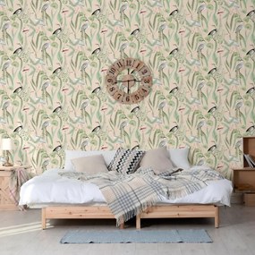 Carta Da Parati "chevron" Crema E Menta /