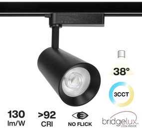 Faro LED 40W Monofase Nero CRI92 CCT Bianco Variabile 38° Bridgelux LED Colore Bianco Variabile CCT