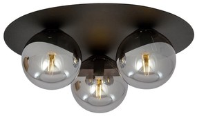 Plafoniera Minimal 3 Luci Mnemosine In Acciaio Nero E Sfere Di Vetro Fumè