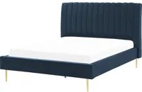 Letto imbottito velluto blu scuro e oro rete a doghe testiera alta 140 x 200 cm testata alta design retr